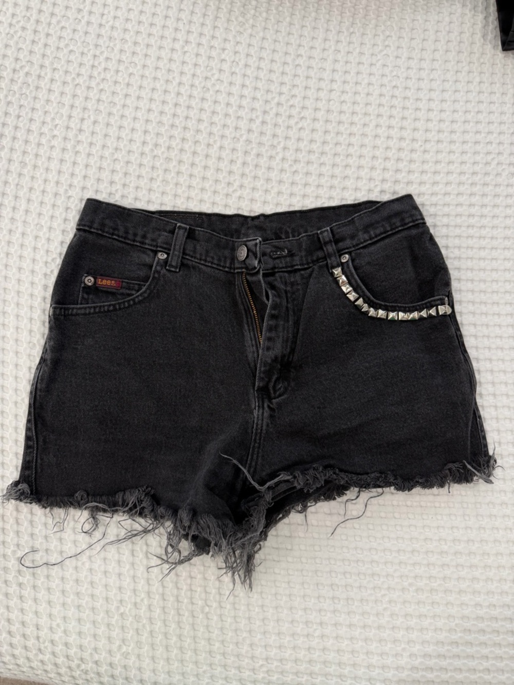Lee Women's High Rise Black Distressed Denim Shorts with Stud Detail Size 10 M.